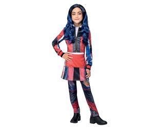 Smiffys Disney Descendants Evie Costume for Kids, All-in-One Mock Jacket and Skirt, Red and Blue, Officially Licensed with Printed Heart Details, Ideal for Matching Accessories and Fancy Dress