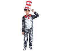 Smiffys Dr Seuss Cat in the Hat Child Costume - Official Licensed Kids Fancy Dress Outfit with Jumpsuit & Tall Striped Hat, World Book Day Book Character Costume