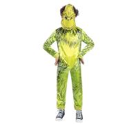 Smiffys Dr Seuss The Grinch Costume for Kids - Official Licensed Green Fancy Dress Jumpsuit with Character Mask, Children’s Christmas Party Outfit, Book Week & Holiday Dress Up Age 7-9
