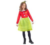 Smiffys Dr. Seuss The Grinch Santa Girls Costume, Official Licensed Fancy Dress Outfit with Festive Red and Green Dress & Matching Headband, Christmas Party & Book Character Dress Up, Large