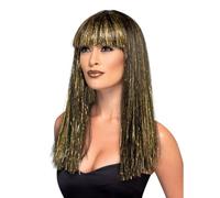 Smiffys Egyptian Goddess Wig, Black with Gold Tinsel, Legends & Myths Fancy Dress, Ancient Egypt Dress Up Wigs