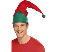 Smiffys Elf Christmas Costume Hat Red/green (One Size)