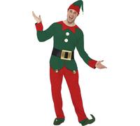 Smiffys Elf Costume, Red & Green with Top, Trousers, Hat & Belt, Christmas Adult Fancy Dress, Elf Dress Up Costumes