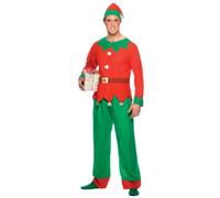 Elf Mens Fancy Dress Santas Helper Festive Xmas Christmas Adults Costume Outfit