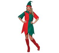 Smiffys Elf Costume, Red & Green Christmas Outfit for Women, Includes Tunic with Bells and Hat, Adult One Size, Festive Santa’s Helper Fancy Dress XXL