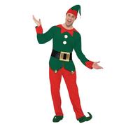 Smiffys Elf Costume, Red & Green with Top, Trousers, Hat & Belt, Christmas Adult Fancy Dress, Elf Dress Up Costumes