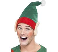 Smiffys Elf Hat, Green with Ears, Christmas Fancy Dress Accessory, Elf Dress Up Hats
