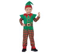 Smiffys Elf Toddler Costume, Red & Green with Jumpsuit & Hat, Christmas Children's Fancy Dress, Elf Dress Up Costumes