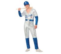 Smiffys Elton John Deluxe Sequin Baseball Costume for Adults, Jumpsuit and Cap, Silver and Blue, Officially Licensed, Perfect for Music-Themed Events and Fancy Dress