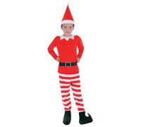 Smiffys Elves Behavin' Badly Costume for Kids, Top, Trousers, Boot Covers, and Hat, Red and White, Officially Licensed, Perfect for Matching Family Fancy Dress Events and Parties