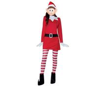 Smiffys Elves Behavin' Badly Ladies Elf Costume for Adults, Dress, Hat, Leggings, Gloves, Boot Covers, and Mask, Red and White, Officially Licensed, Ideal for Matching Couples and Group Fancy Dress