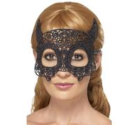 Smiffys Embroidered Lace Filigree Devil Eyemask, Black , Eyemasks Fancy Dress, Adult Dress Up Eye masks