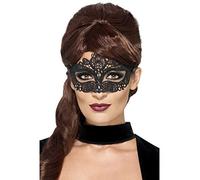 Smiffys Embroidered Lace Filigree Eye Mask, Black