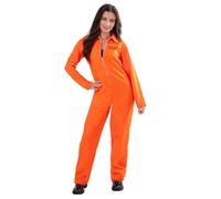Smiffys Escaped Prisoner Costume for Women, Bright Orange Jumpsuit Fancy Dress Outfit Boiler Suit Design, Halloween, Cops & Robbers Parties, Cosplay, Hen Nights & Themed Events Xlarge