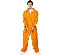 Smiffys Escaped Prisoner Costume, Orange with Boiler Suit, Fancy Dress, Adult Dress Up Costumes
