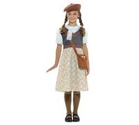 Smiffys Evacuee School Girl Costume, Grey with Dress, Hat, Bag & Name Tag, Girls Fancy Dress, Child Dress Up Costumes