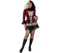 Smiffys Evil Jester Costume Mock Jacket with Attached Top, Skirt & Neck Cuff, Halloween Cirque Sinister Fancy Dress, Halloween Dress Up Costumes, Small