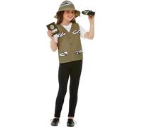(beige, Child 7-9 Years) Adventurers explorers accessories brown costume with vest hat binoculars passport and badge unisex carnival globetrotter