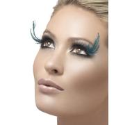 Smiffys Eyelashes, Black & Green with Feather Plume, Contains Glue, Fever Eyelashes Fancy Dress, Fever Dress Up Cosmetics & Disguises.