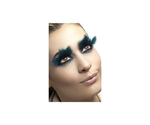Smiffy's Eyelashes Feather With Aqua Dots And Glue - Large - feather eyelashes fancy dress smiffys large aqua dots false blue