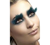 Smiffys Eyelashes, Large Feather with Aqua Dots, Black Contains Glue, Fever Eyelashes Fancy Dress, Fever Dress Up Cosmetics & Disguises Halloween