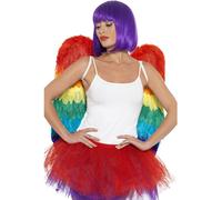 60cm x 60cm Rainbow Feather Fancy Dress Wings. - wings feather fancy dress rainbow pride parrot adults mens