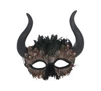 Smiffys Feathered Venetian Horned Mask on Elastic, Eyemasks Fancy Dress, Devil Dress Up Eye masks
