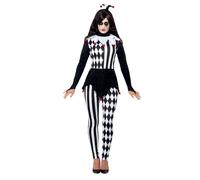 Smiffys Female Jester Costume, Black with Top, Leggings & Headband, Halloween Ci