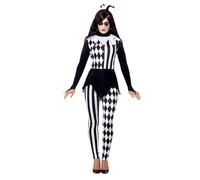 Smiffys Female Jester Costume, Black with Top, Leggings & Headband, Halloween Cirque Sinister Fancy Dress, Halloween Dress Up Costumes