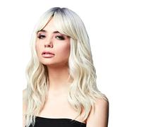 Smiffys Fever Ashley Wig, Two Toned Blend, Ice Blonde Wavy Long Layered, Centre Parting, 48cm/ 19in, Fever Wigs Fancy Dress, Fever Dress Up Wigs