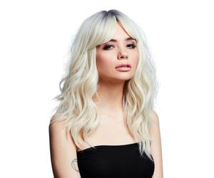 Smiffys Fever Ashley Wig, Two Toned Blend, Ice Blonde Wavy Long Layered, Centre Parting, 48cm/ 19in, Fever Wigs Fancy Dress, Fever Dress Up Wigs