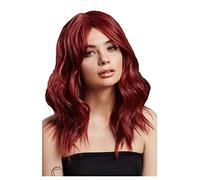 Smiffys Fever Ashley Wig, Two Toned Blend, Ruby Red Wavy Long Layered, Centre Parting, 48cm/ 19in, Fever Wigs Fancy Dress, Fever Dress Up Wigs