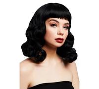 Smiffys Fever Bettie black wavy wig with short fringe for adults 1950s