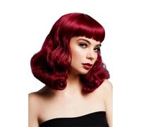 Smiffys Fever Bettie Wig with Short Fringe, Plum Wavy Shoulder Length, Centre Parting, 32cm/ 13in, Fever Wigs Fancy Dress, Fever Dress Up Wigs