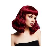 Smiffys Fever Bettie Wig with Short Fringe, Plum Wavy Shoulder Length, Centre Parting, 32cm/ 13in, Fever Wigs Fancy Dress, Fever Dress Up Wigs