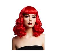Smiffys Fever Bettie Wig with Short Fringe, Red Wavy Shoulder Length, Centre Parting, 32cm/ 13in, Fever Wigs Fancy Dress, Fever Dress Up Wigs