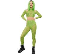 Smiffys Fever Cannabis Sheer Crop Top & Leggings with Glitter Print, Fever Fancy Dress, Fever Dress Up Costumes