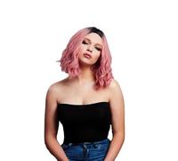 Smiffys Fever Cara Wig, Two Toned Blend, Ash Pink Wavy Long Bob, Centre Parting, 33cm / 13in, Fever Wigs Fancy Dress, Fever Dress Up Wigs