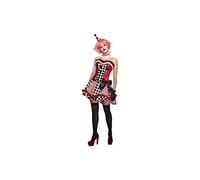 Smiffys Fever Deluxe Clown Cutie Costume, with Corset, Red Skirt, Attached Underskirt, Collar and Mini Hat, Fever Fancy Dress, Clown Dress Up Costumes