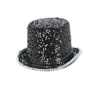 Smiffys Fever Deluxe Felt & Sequin Top Hat, Black with Elastic Inner Rim, Fever Accessories Fancy Dress, Adult Dress Up Hats