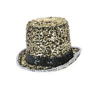 Smiffys Fever Deluxe Felt & Sequin Top Hat, Gold with Elastic Inner Rim, Fever Accessories Fancy Dress, Adult Dress Up Hats