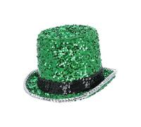 Smiffys Fever Deluxe Felt & Sequin Top Hat, Green with Elastic Inner Rim, Fever Accessories Fancy Dress, Adult Dress Up Hats