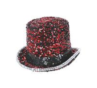 Smiffys Fever Deluxe Felt & Sequin Top Hat, Red with Elastic Inner Rim, Fever Accessories Fancy Dress, Adult Dress Up Hats