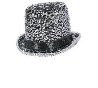 Smiffys Fever Deluxe Felt & Sequin Top Hat, Silver with Elastic Inner Rim, Fever Accessories Fancy Dress, Adult Dress Up Hats