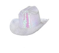 Smiffys Fever deluxe iridescent white sequin cowboy hat for adults