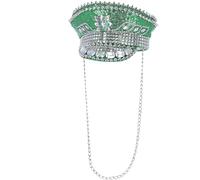 Smiffys Fever Deluxe Sequin Studded Captains Hat, Green with Chain, Fever Accessories Fancy Dress, Adult Dress Up Hats