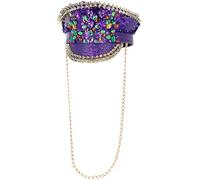 Smiffys Fever Deluxe Sequin Studded Captains Hat, Purple with Chain, Fever Accessories Fancy Dress, Adult Dress Up Hats