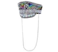 Smiffys Fever Deluxe Sequin Studded Captains Hat, Rainbow with Chain, Fever Accessories Fancy Dress, All Dress Up Hats, World Book Day