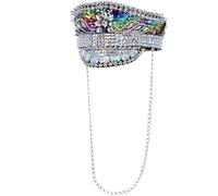 Smiffys Fever Deluxe Sequin Studded Captains Hat, Rainbow with Chain, Fever Accessories Fancy Dress, All Dress Up Hats