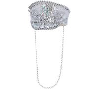 Smiffys Fever Deluxe Sequin Studded Captains Hat, Silver with Chain, Fever Accessories Fancy Dress, Adult Dress Up Hats